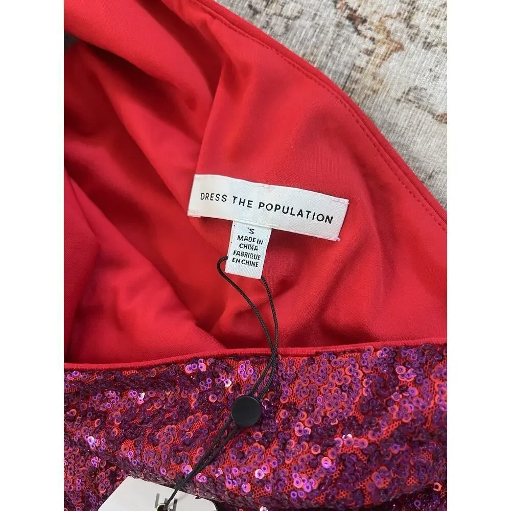 Dress The Population Martine Sequin One Shoulder Dress in Fuchsia Size S NWT - Picture 5 of 15